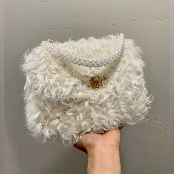 Handmade Genuine Curly Shearling Purse Includes 2 Chain Styles